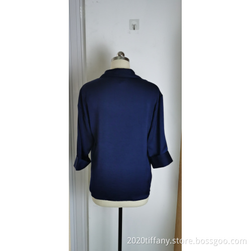 Women's Blue V-Neck Lace Neckline 2-Piece Set